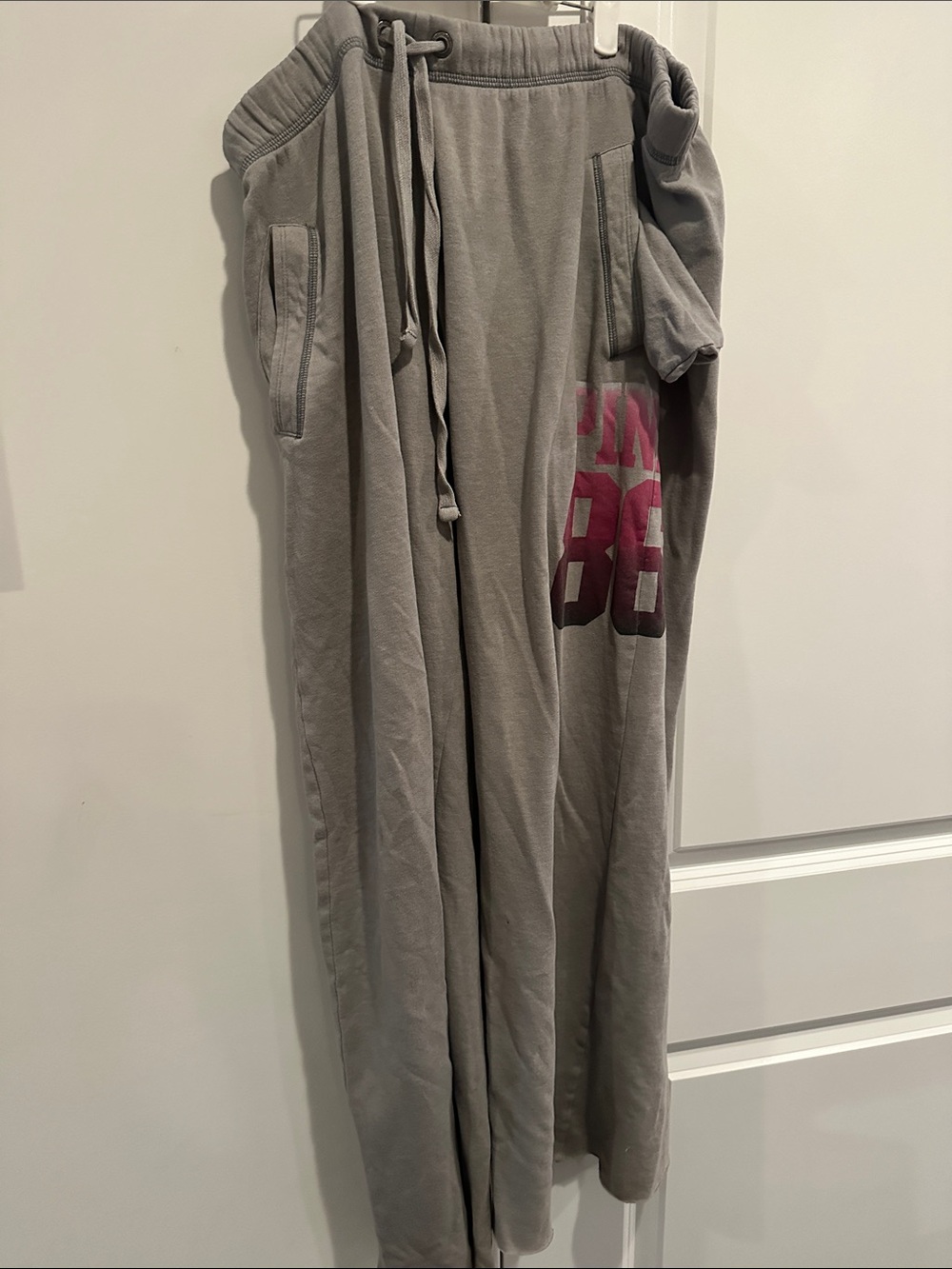 PINK M Gray Drawstring Lounge Pants with Pink Ombre Graphic